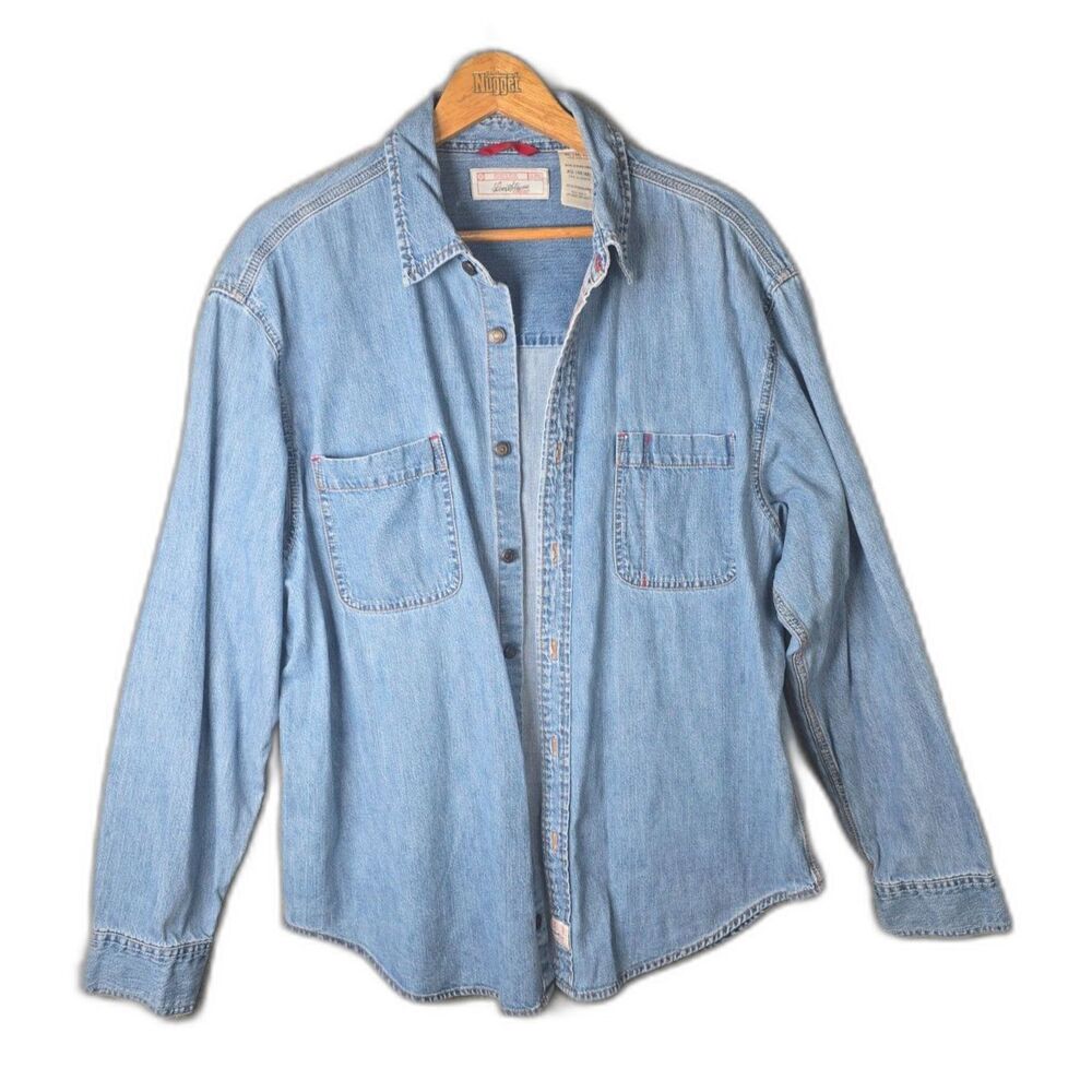 Levi Strauss Signature Mens Denim Work Shirt Blue XL 46 48 Utility Cotton
